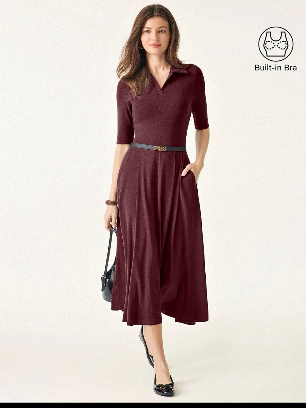 OGL Polo Neck Midi Dress Burgundy Size Medium NWT